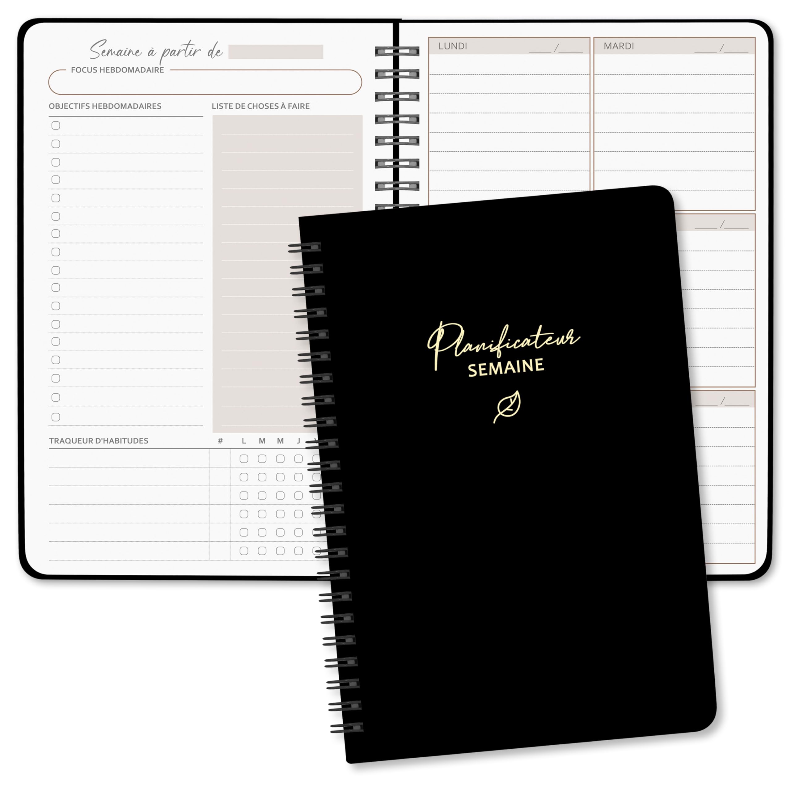 Biroyal Undated Weekly Planner, A5 Size, Weekly Planner with To-Do List, Large Area for Notes, 52 Sheets in French