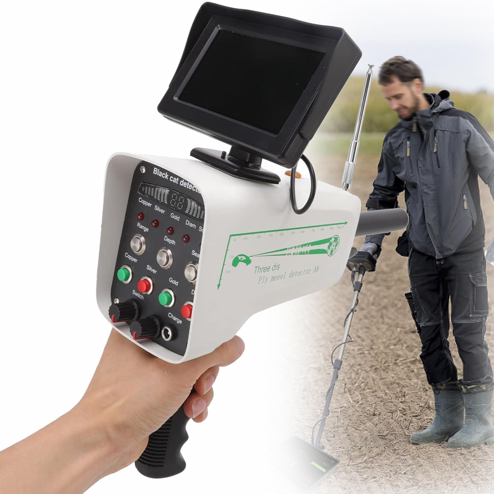 Détecteur de métaux professionnel avec écran LED 3D, scanner portatif pour la chasse au trésor souterraine or, argent, cuivre et identification de l'emplacement