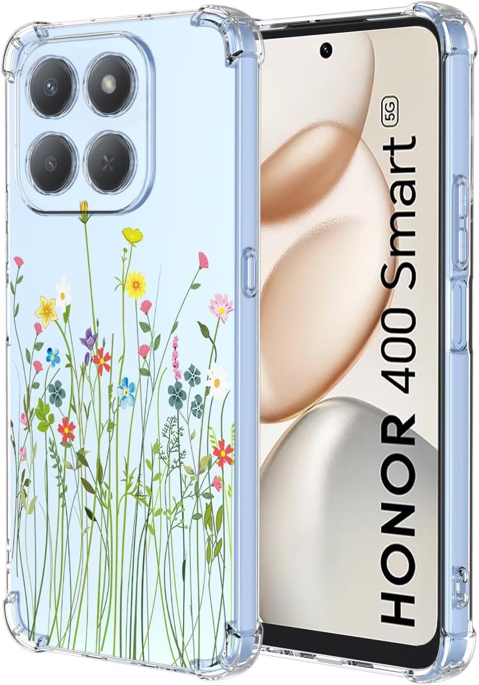 HONLEN H lle f r Honor 400 Smart 4G/5G / Honor X7d Case 6.77 Inches Transparent Farbverlauf Design TPU Silicone Handyh lle Verst rkung mit Vier Ecken Cover - Blumen 11