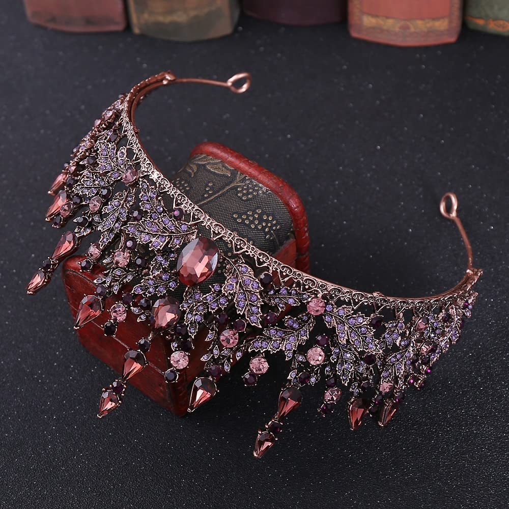 Damskie nakrycia głowy, biżuteria do włosów Diadem z koroną dla kobiet Retro BrąKryształ Diadem ślubny Korona Rhinestone Korowód Diadem Welon Tiara Opaski na głowę Ślubne akcesoria do włosów