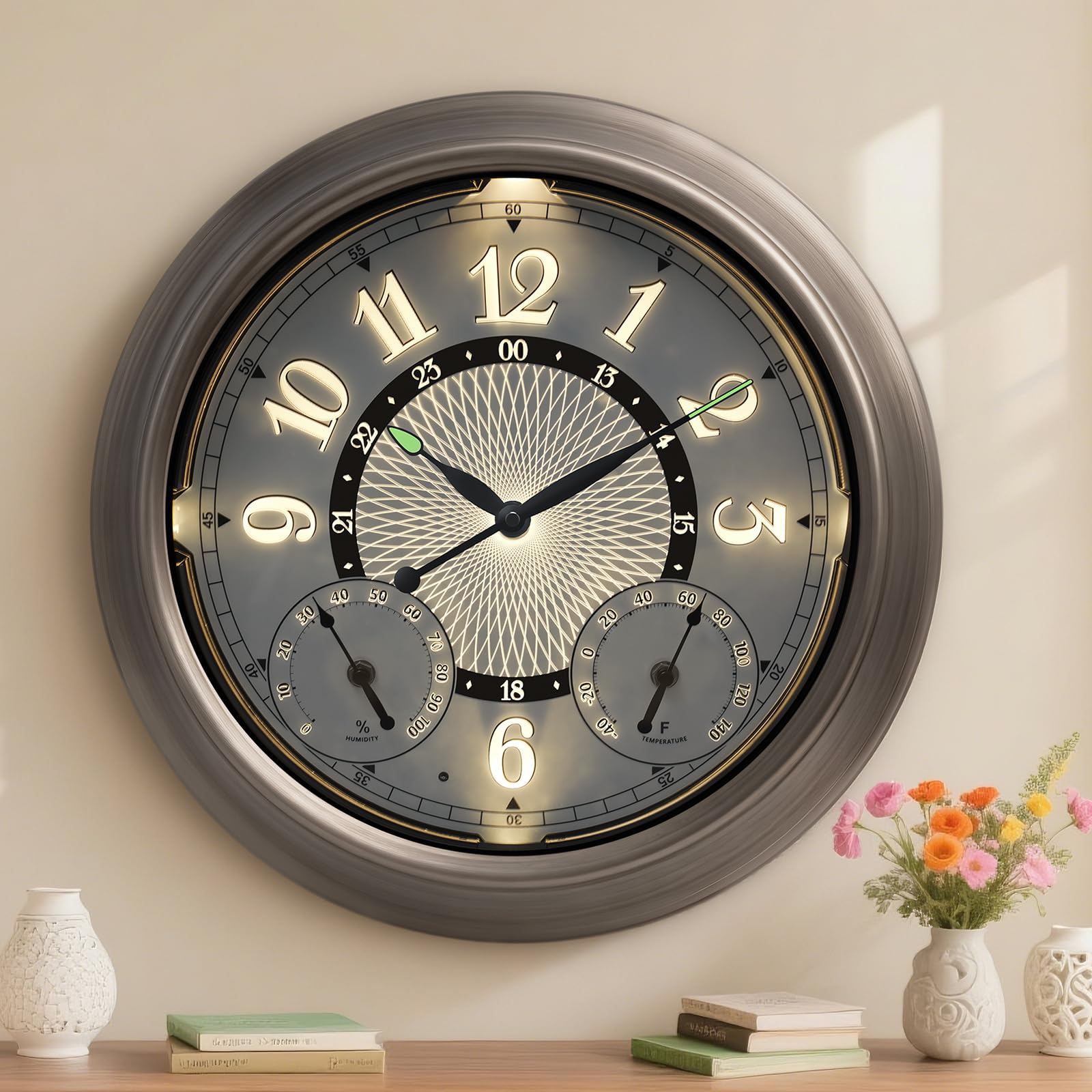 Pytha Sight 18 Inch Metal Illuminated Outdoor Clocks for Patio Waterproof
