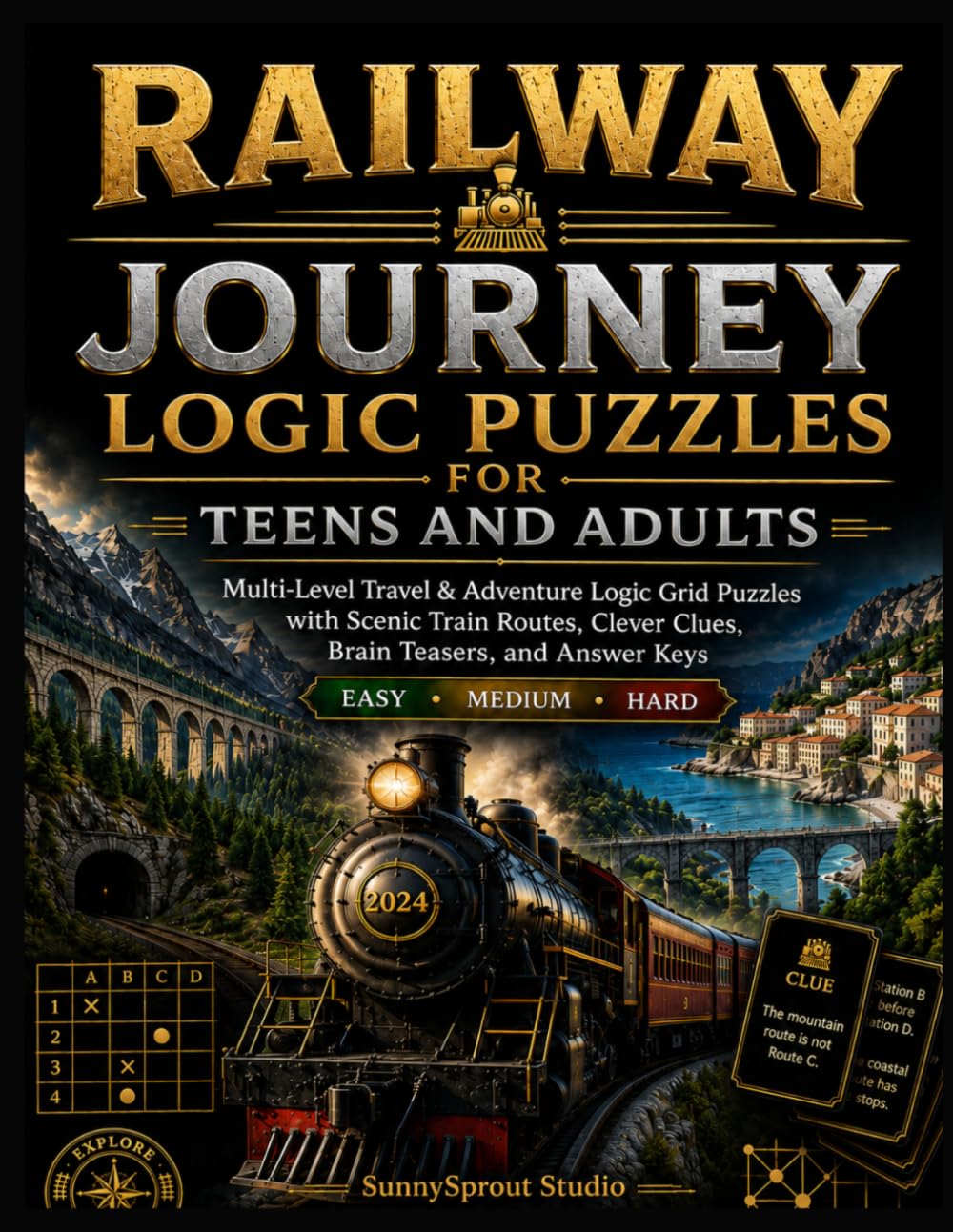 Railway Journey Logic Puzzles for Teens and Adults: Multi-Level Travel & Adventure Logic Grid Puzzles with Scenic Train Routes, Clever Clues, Brain Teasers, and Answer Keys