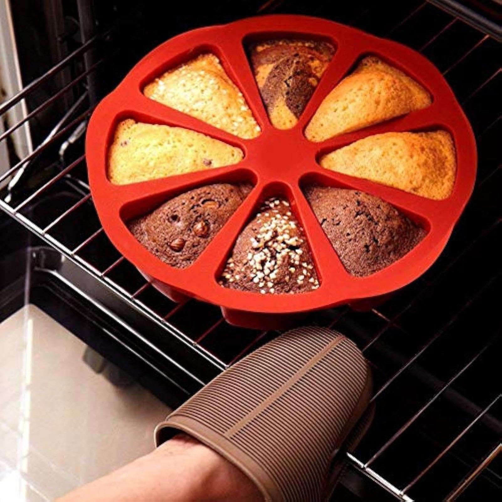 Stampo da forno in silicone, antiaderente, con 8 cavità, resistente al calore, per brownie, muffin, focaccine, biscotti rotondi e triangolari