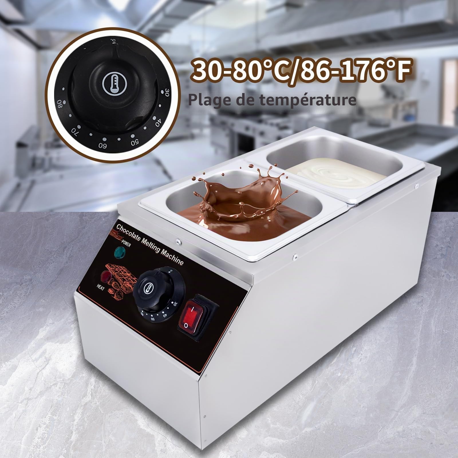 2-Cuve Chauffe-Chocolat avec Contrôle de Température, Machine de Tempérage Commerciale en Acier Inoxydable, Réchaud Électrique pour Chocolat, Pâtisserie, Bonbons et Fromage