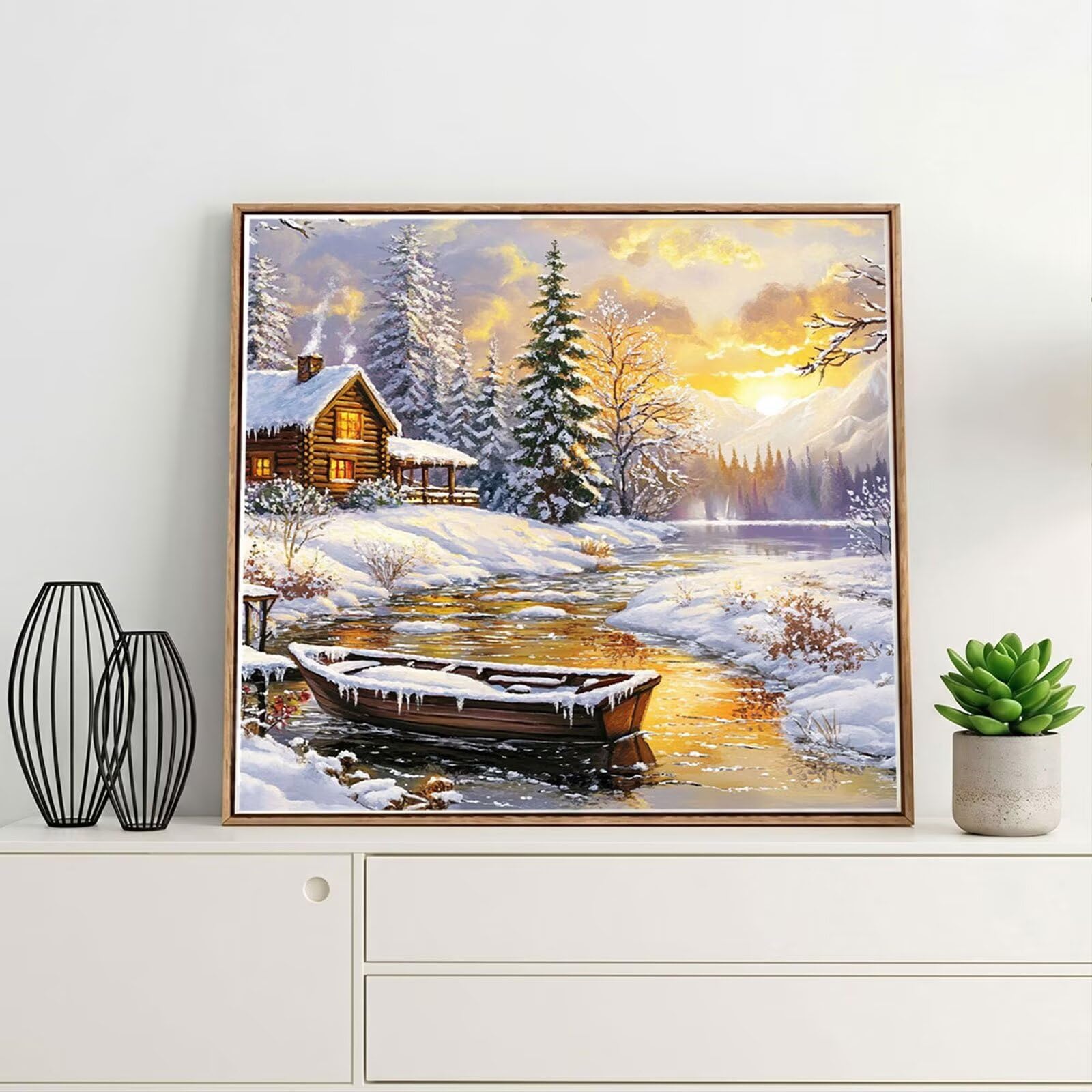 Broderie Diamant Kit Complet 5D, Paysage Diamond Painting Adulte Plein Foret, Peinture Diamant pour Adulte Enfant Débutant, Loisirs Créatifs de Détente et Décoration Maison, Hiver 80x80cm FX#231