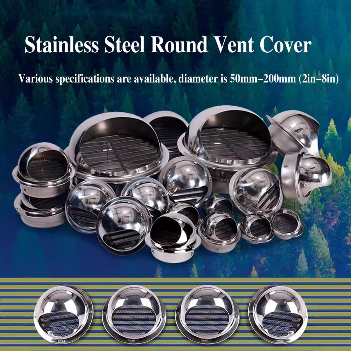 Soffit Vent Cover Thicken Louvered Air Vent Circular Stainless Steel Ventilation Outlet for Wall and Ceiling Ventilation System Exhaust Vent(200mm/8in)