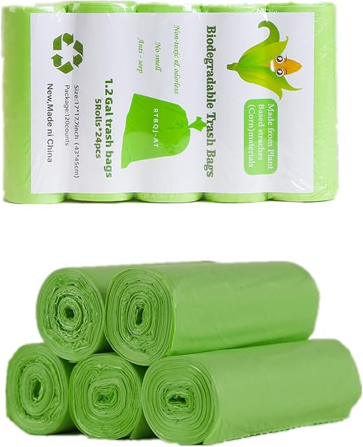 RTBQJ-AT 100% Biodegradable Bin Liners, 10L 120 Bags Biodegradable Food Waste Bags, Super Sturdy Bin Bags