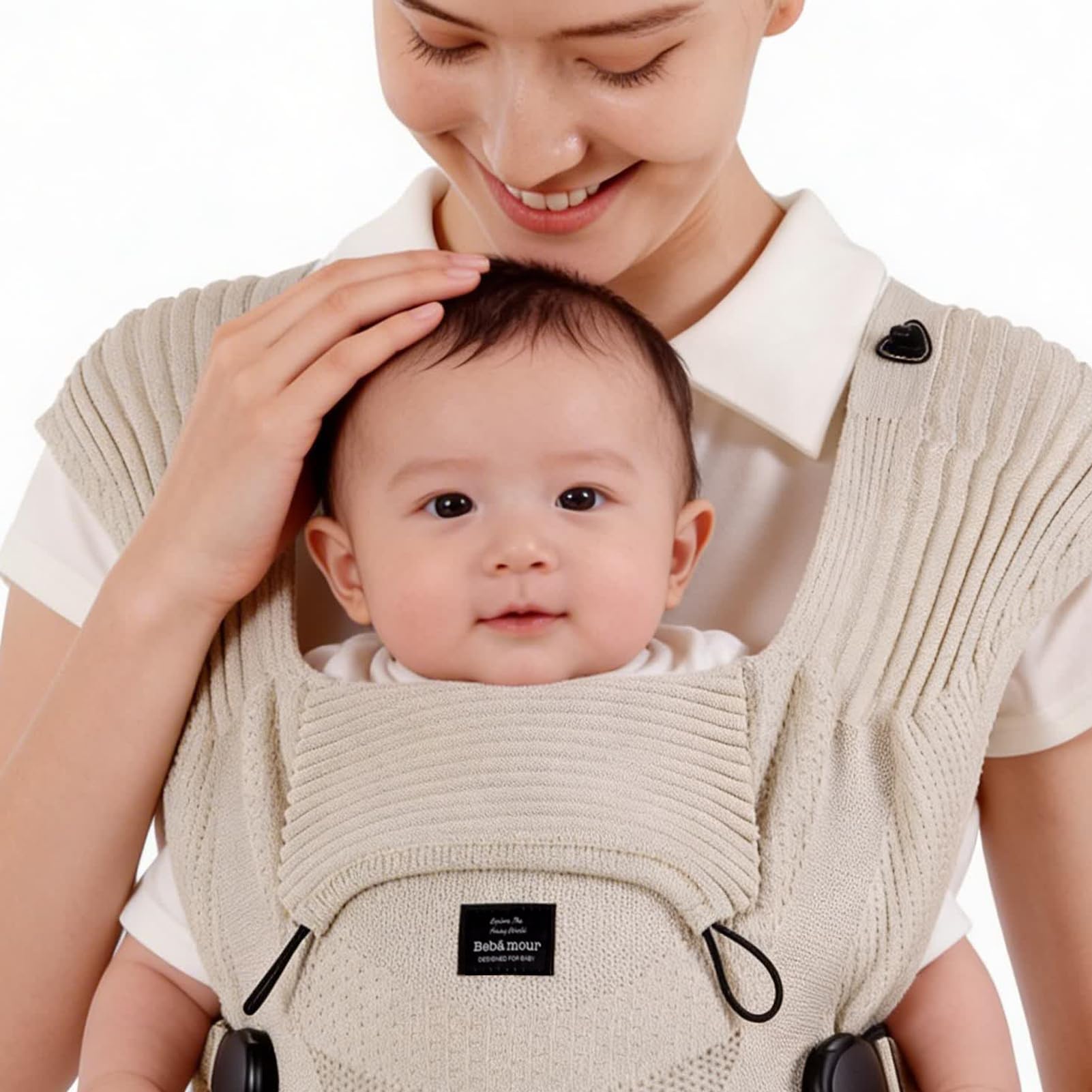 Bebamour Knit Baby Carrier,Cozy and Lightweight Carrier for 4-24 Months,Ergonomic Baby Carrier with Head Hood, Khaki - 3