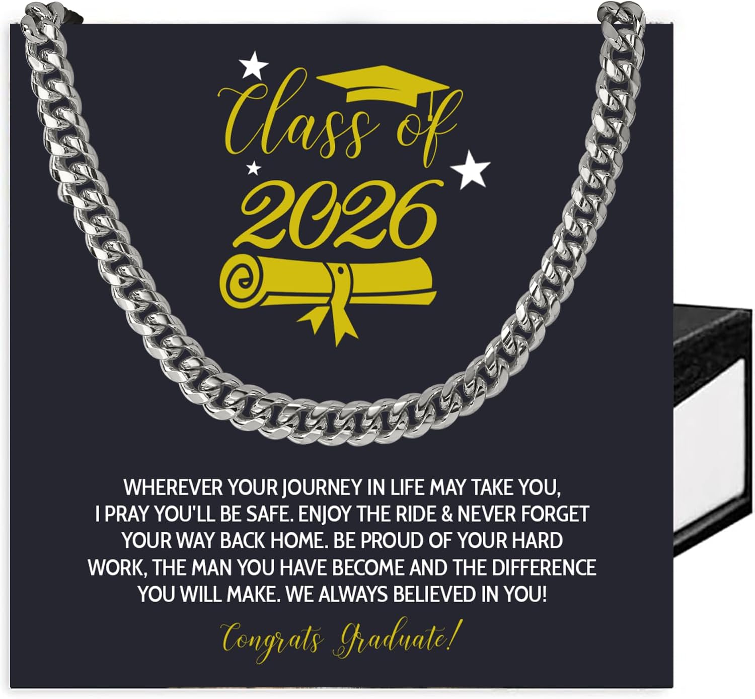 Graduation Necklace 2026, Graduation Gift for Him, Class of 2026 Necklace Gift, Senior Gifts, Graduation Jewelry Congrats For Son, Grandson, Brother, Bonus Son