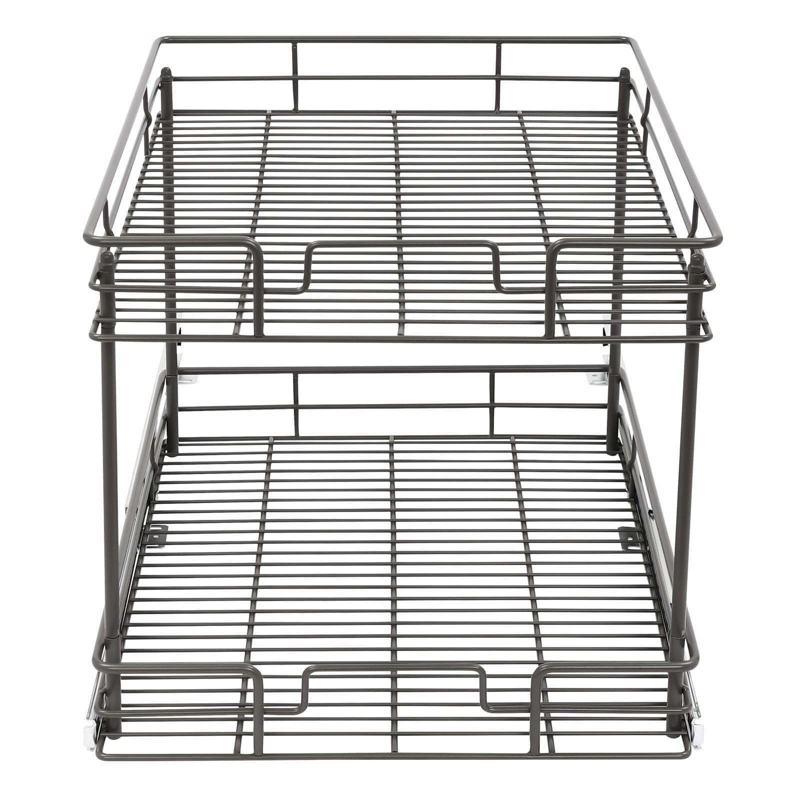 Pull Out Cabinet Organizer, 2 Tier Pull Out Drawers for Kitchen Cabinets, Double Tier Wire Basket Slide Out Shelf for Base Cabinet Organization ?in Kitchen, Bathroom, Gray (16.5