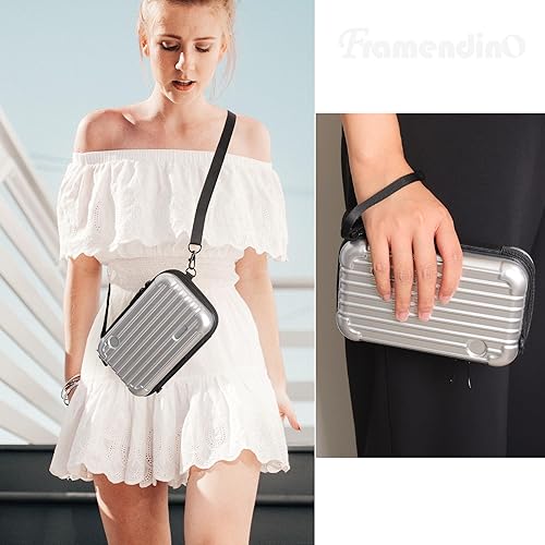 Miniatura 3 de Framendino, Estuche rígido para cosméticos, bolsa rígida para artículos de tocador, mini bolsa cruzada con cuerda de agarre desmontable y correa