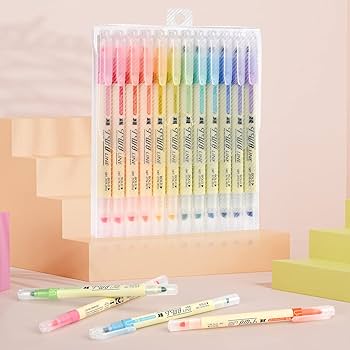 EooUooIP Textmarker, 12 Stück Doppelspitzen Textmarker Pastell Und