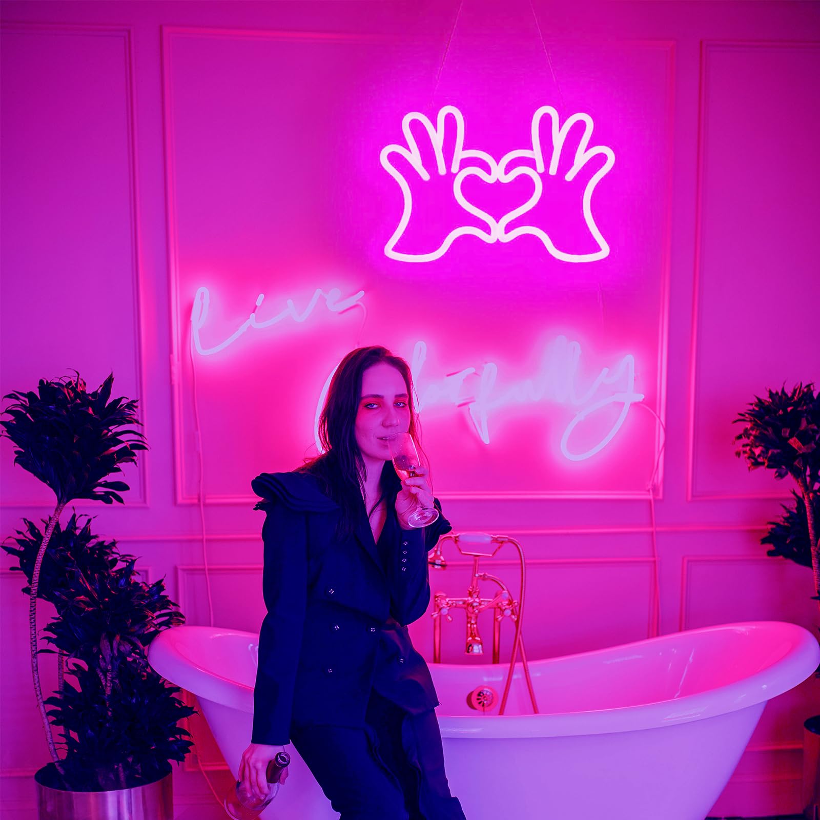 Insegna al neon con mani a forma di cuore, alimentazione USB, decorazione per la stanza, insegne al neon per decorazione da parete, luci al neon a LED per camera da letto delle ragazze, dormitorio,
