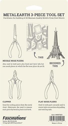 Miniatura 2 de Metal Earth Juego de herramientas de 3 piezas - Clipper - Alicates de punta plana - Paquete de alicates de punta de aguja con pinzas Fascinaciones