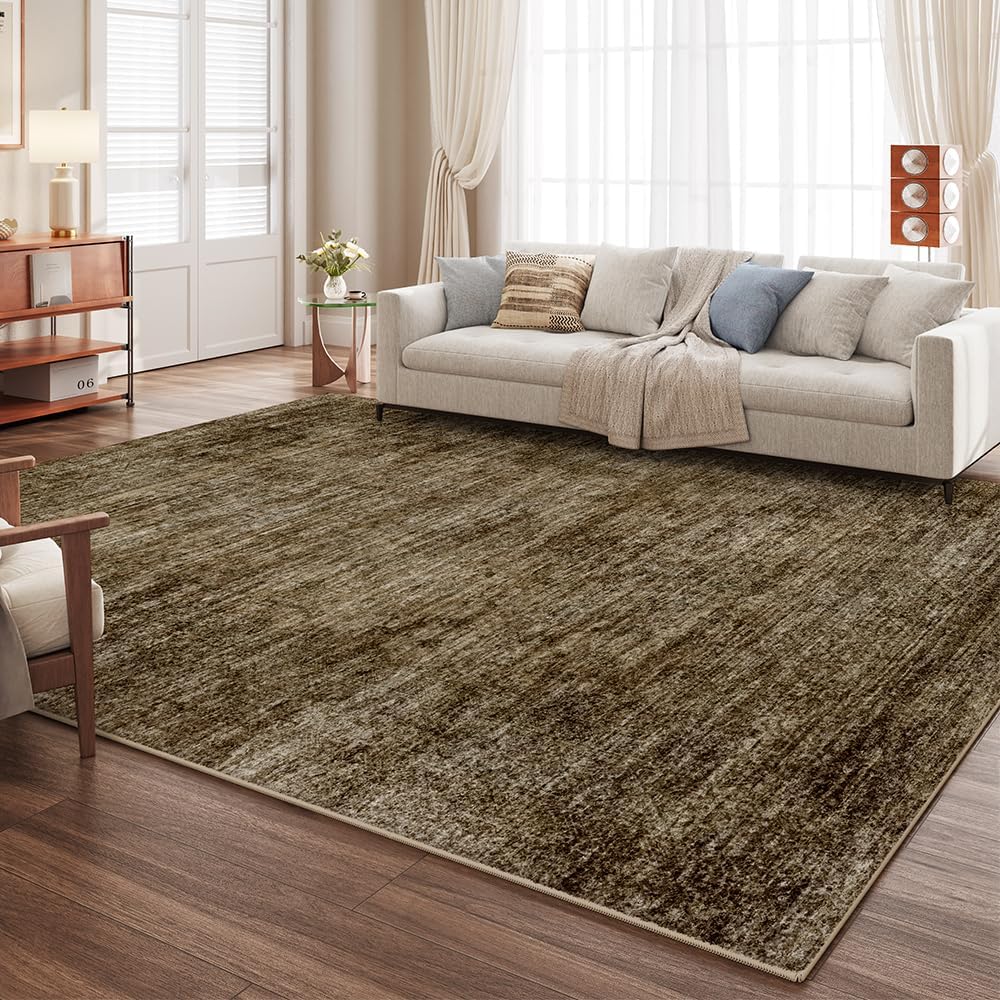 Area Rug 8x10 Washable Rug/Machine Washable Brown Vintage Traditional Floor Cover Foldable Thin Retro Style Indoor Distressed Non-Slip Carpet Bedroom Living Room Kitchen Office
