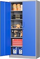 Vista 21 de STANI Gabinete de almacenamiento de metal, gabinete de almacenamiento con 2 estantes ajustables, gabinete de mostrador de acero con puertas