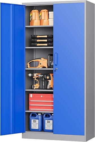 Miniatura 121 de STANI Armario de almacenamiento de metal para garaje con cerradura, archivador de acero con cerradura de 71 pulgadas, gabinete de almacenamiento de