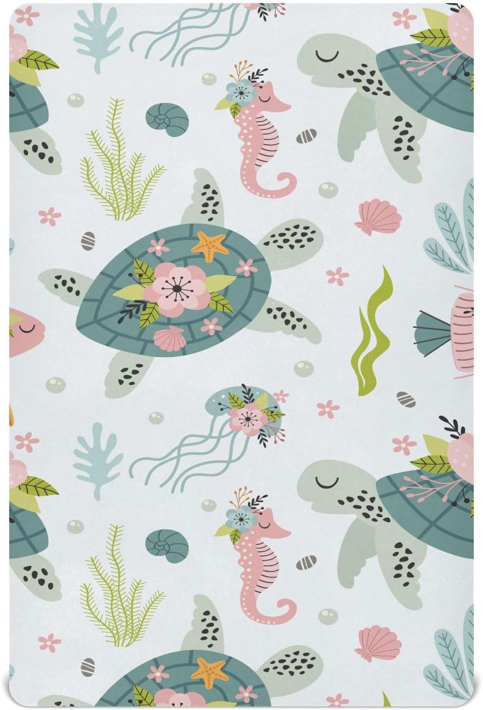 KICPOAY Fitted Crib Sheets Turtle Sea Horse Stretchy
