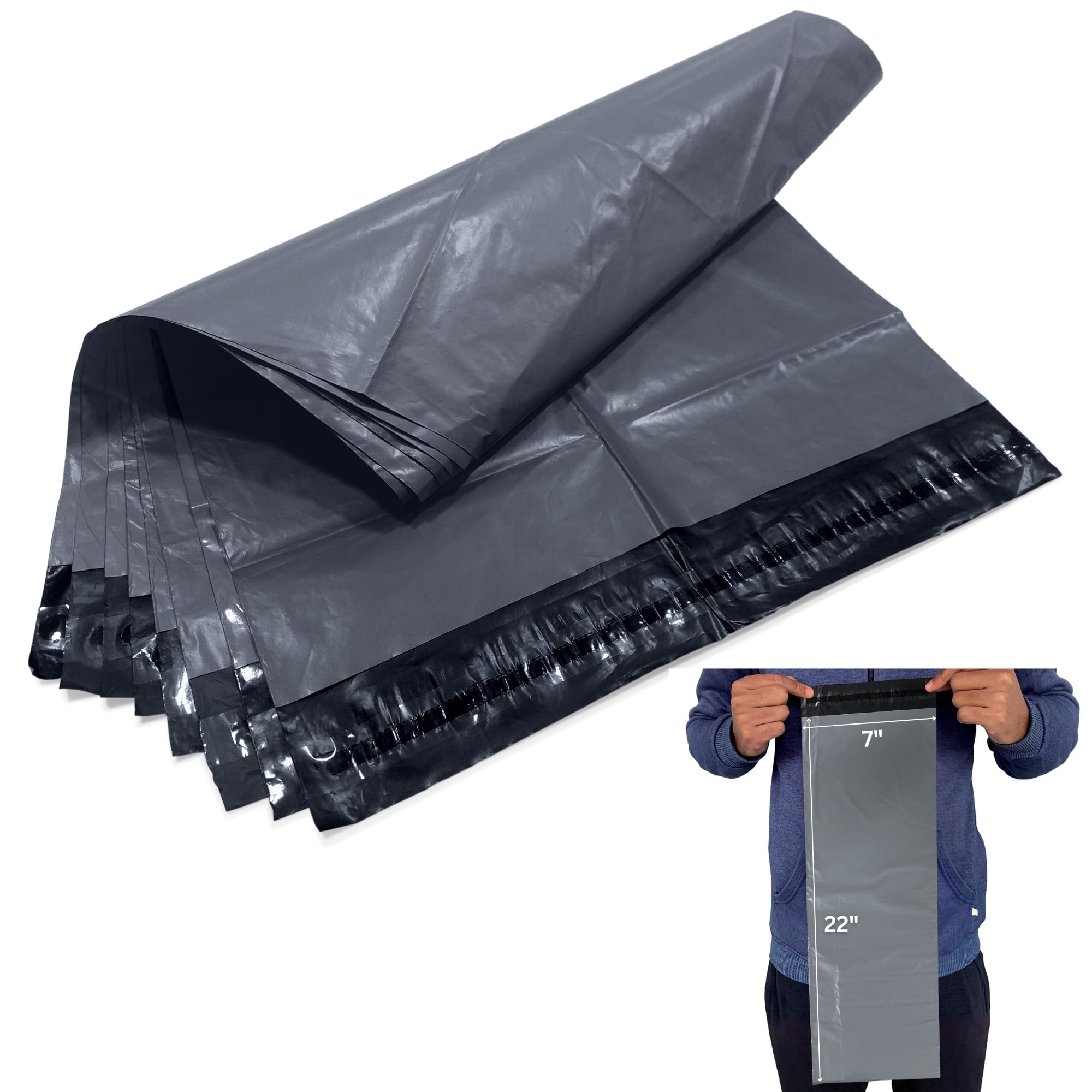 JeeJaan® 200 Grey Parcel Bags 7" x 22" - (177 x 558mm) Courier Mailer Plastic Parcel Envelopes Durable Packaging Shipping Bags Waterproof and Tear-Proof Postal Mailer Courier Bag