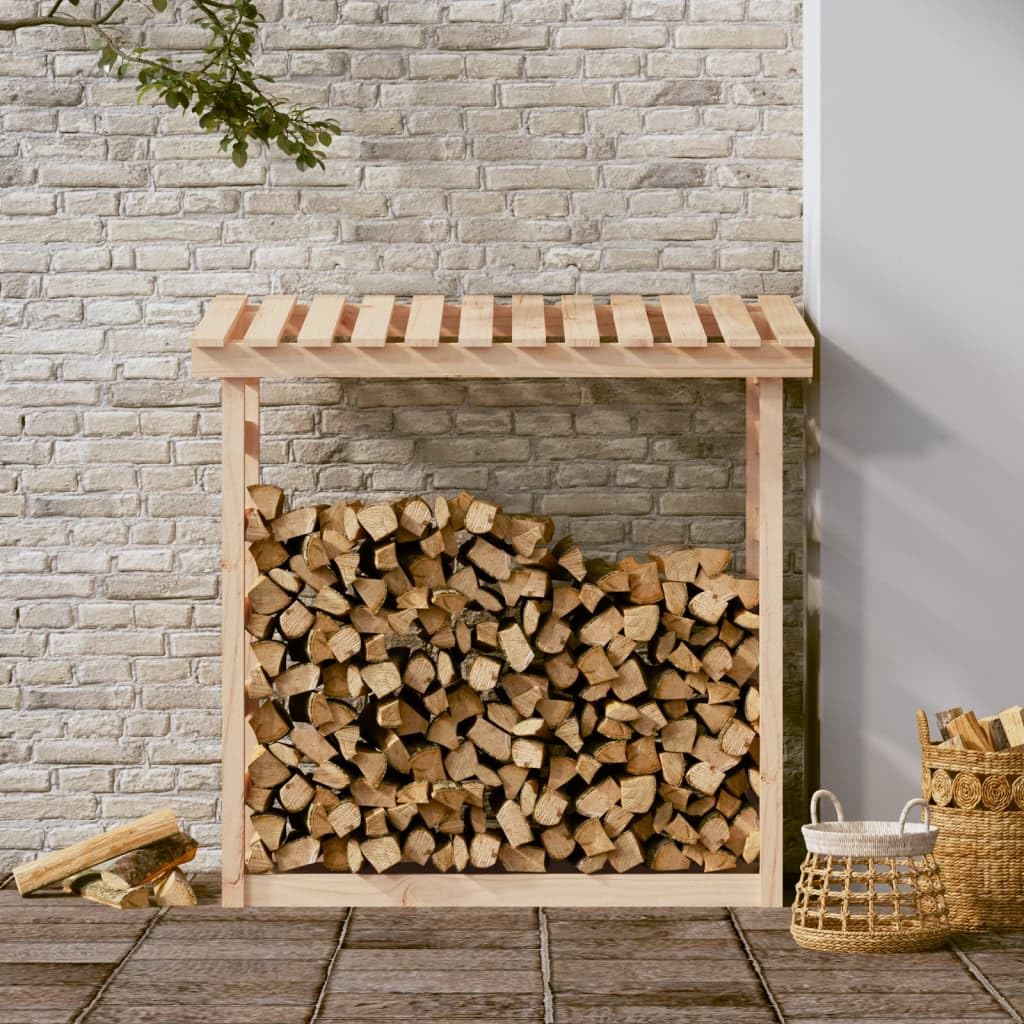 Estantería para leña, 108 x 64,5 x 110 cm, de madera de pino maciza, soporte para almacenamiento y almacenamiento en el salón, jardín, terraza con cesta de madera estable y ayuda para apilar