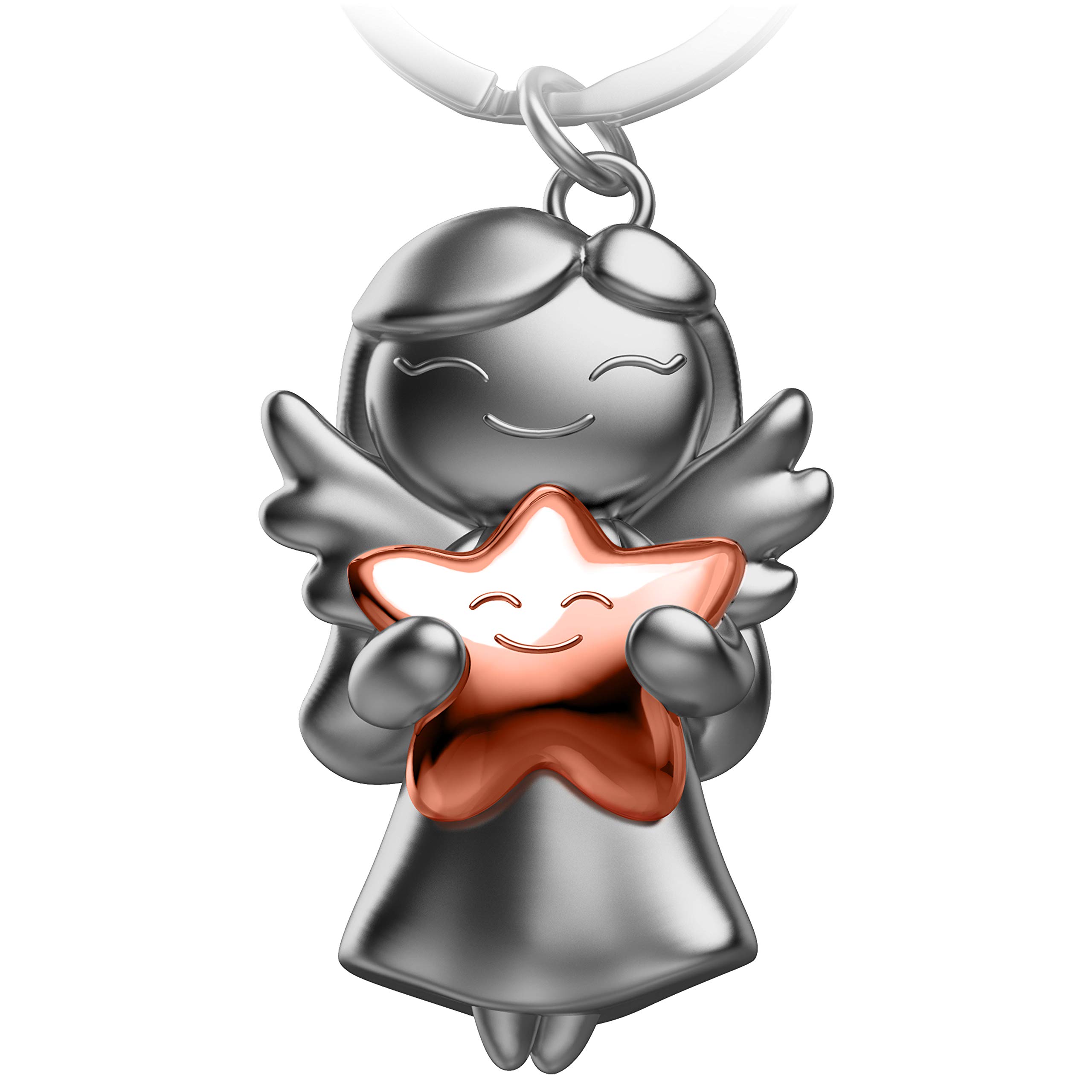 FABACH Guardian Angel Keyring Star – Christmas Angel Made of Metal – Christmas Guardian Angel Lucky Charm – Cute Angel Pendant with Star as a Gift for Girlfriend, Gold, Rose Gold, standard size,