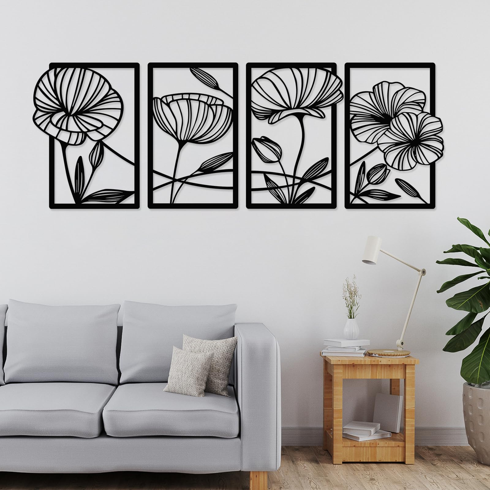 RumonZS Lotus Wooden Wall Art Set of 4 Large Wood Wall Art for Bedroom Wooden Lotus Wall Art Hanging Bedroom Wall Decor Wall Decoration for Living Room Hallway Decor Black 42 x 26 cm