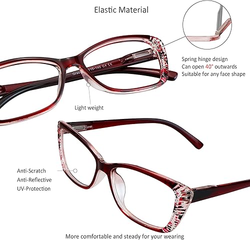 Miniatura 2 de VisionGlobal 4 pares5 pares de anteojos de lectura con bisagra de resorte, lentes de bloqueo de luz azul para mujereshombres