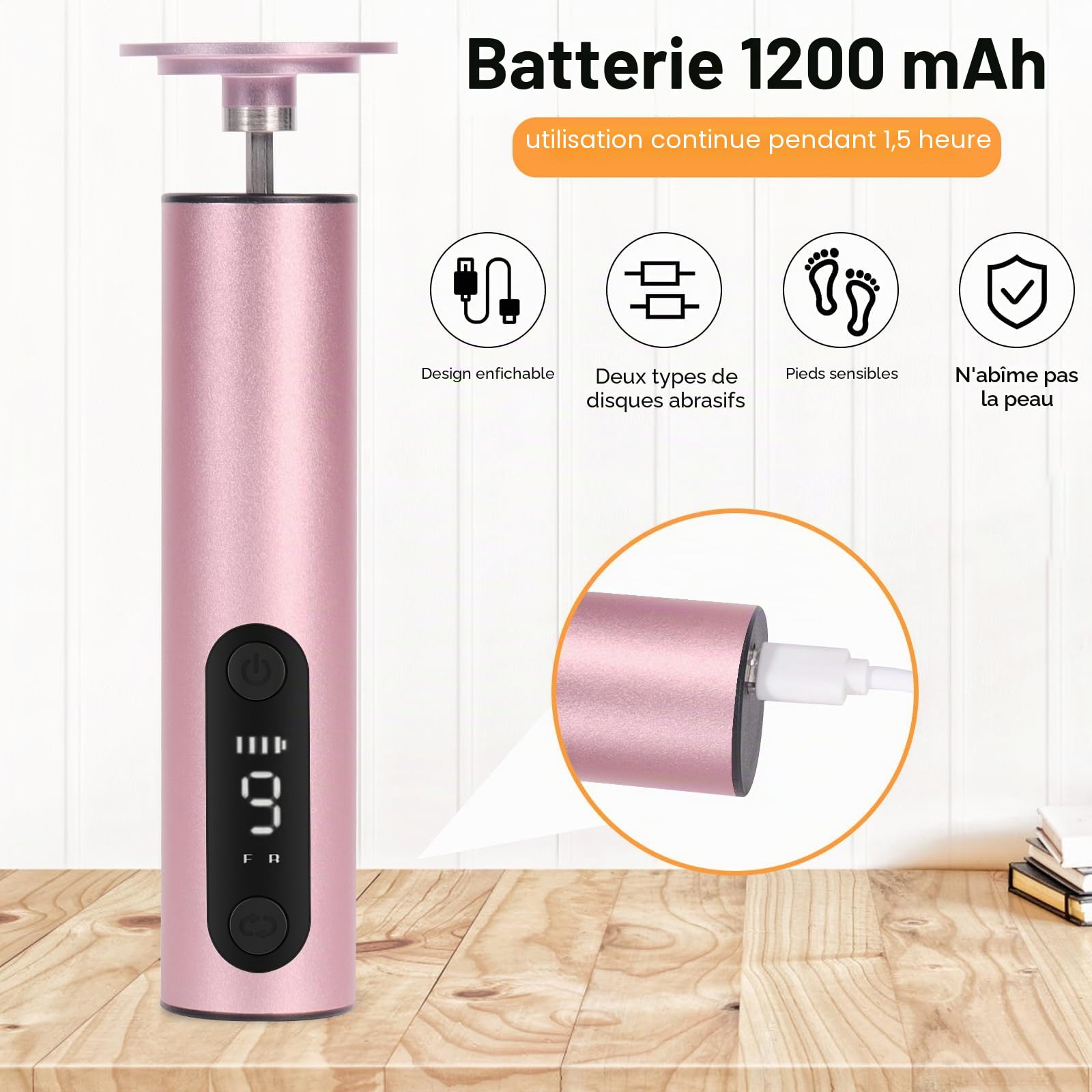 Jianyana 2 In 1 Rechargeable RâPe à Pieds PéDicure Electrique Anti-Callosité Lime Pieds Avec 9 Vitesses Réglables écran numérique （Rose）
