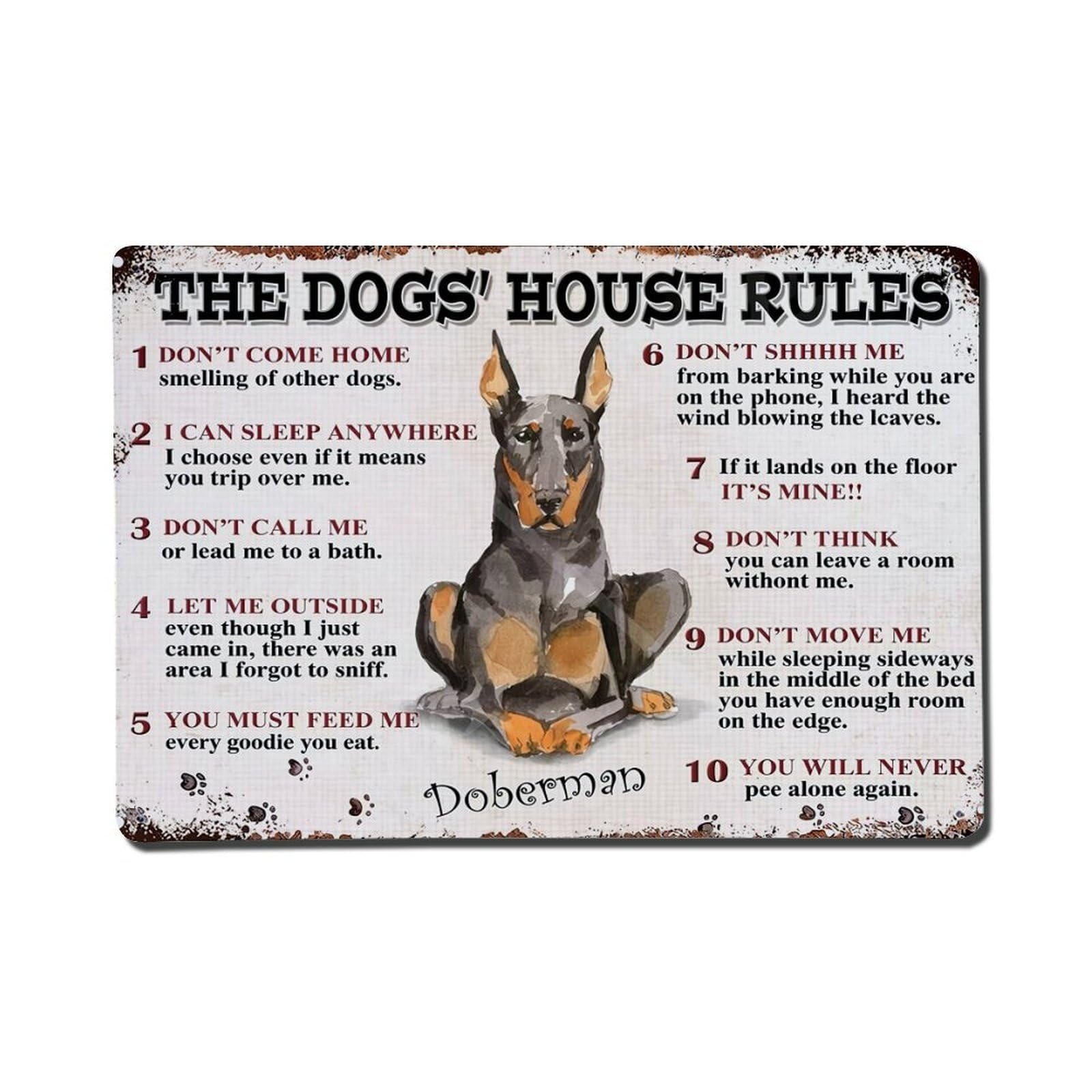 Jdfenggu Vintage The Dogs House Rules Retro Metal Tin Sign, Metal Poster For Bar, Home, Man Cave, Kitchen, Laundry Room Art Decor 8X12 Inch