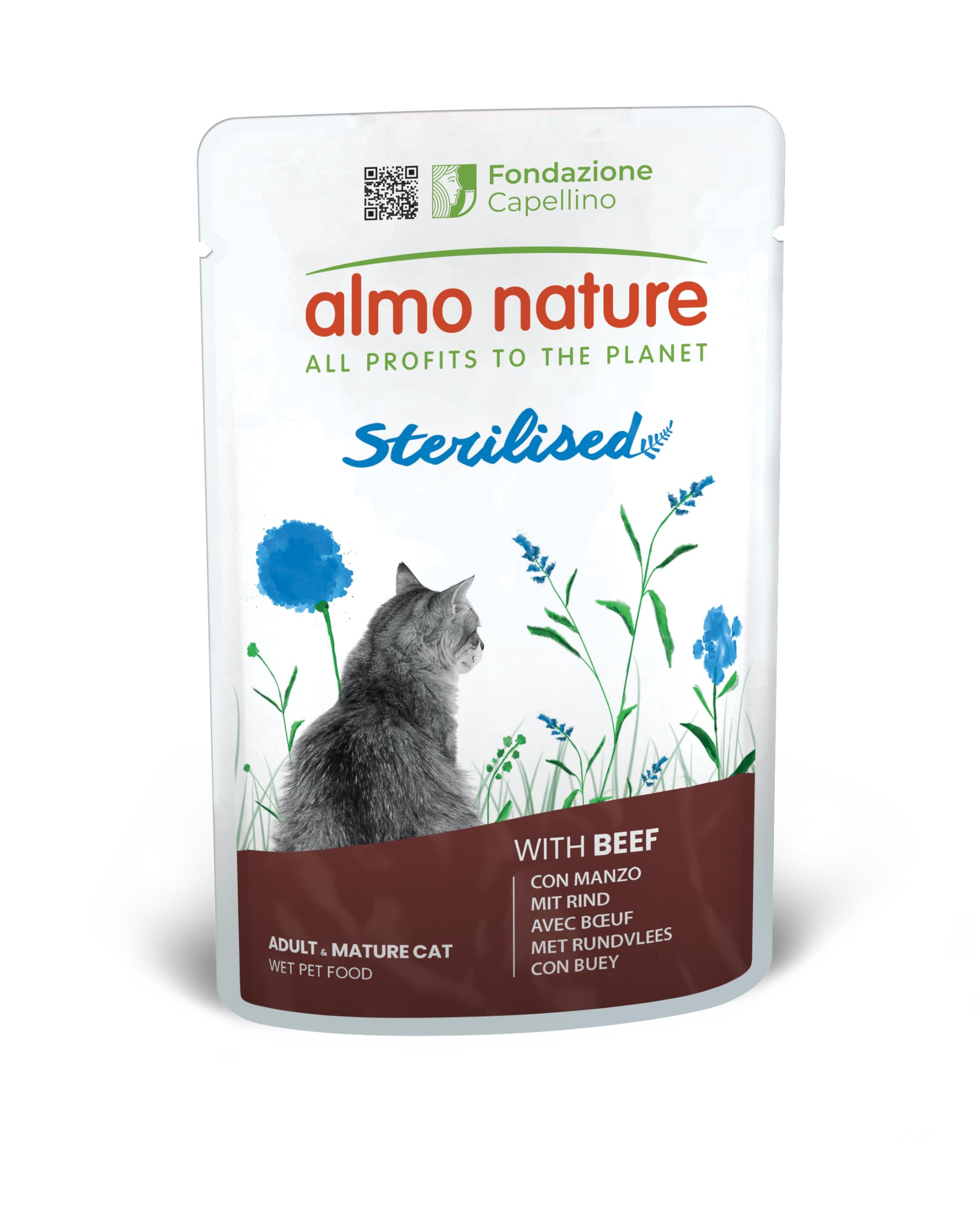 Almo Nature Functional - Sterilised - Alimento Umido per Gatti Adulti e Maturi, Sterilizzati o Poco Attivi - con Manzo - Basso Contenuto di Grassi, Idratante - 70g (Confezione da 30)