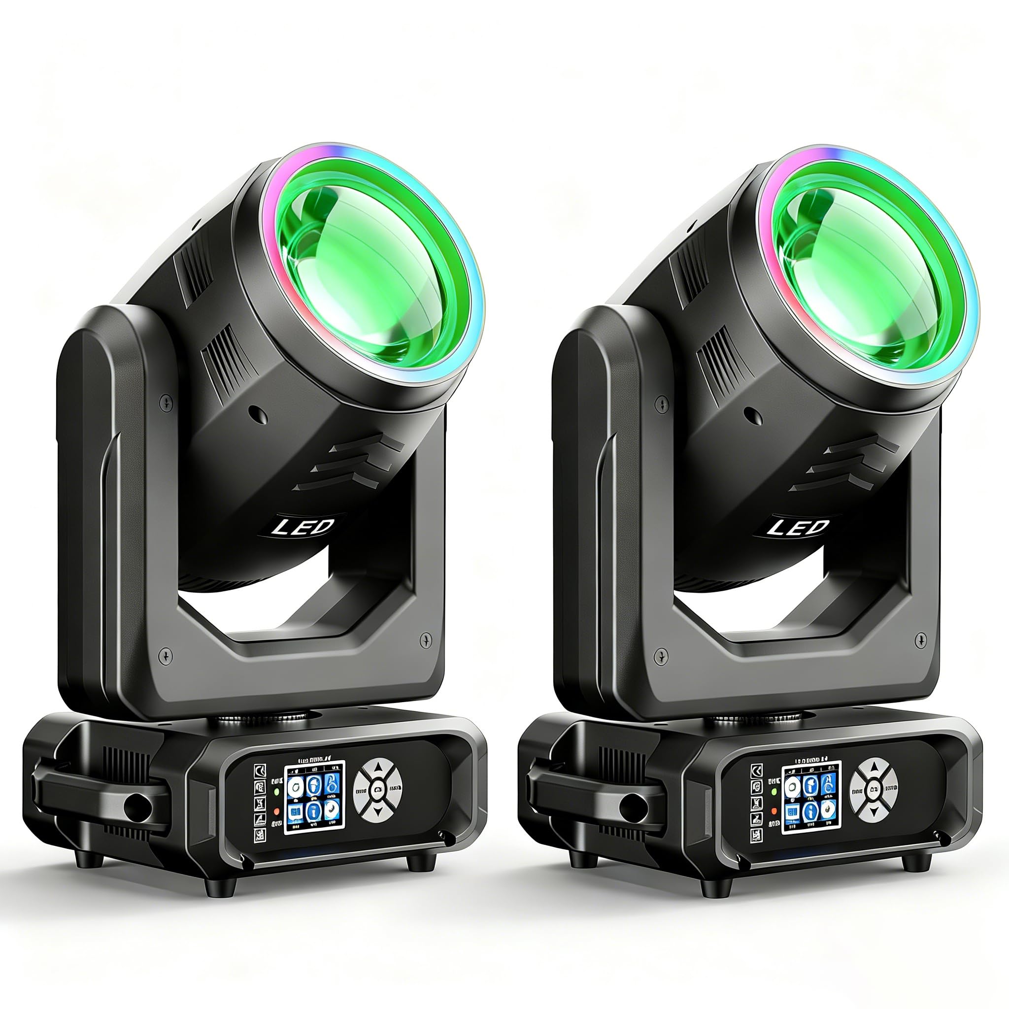2PCS Lyre LED RGBW Beam 200W, Zoom Électronique 2-5° Prisme 18 Facettes Couleurs et Motifs d-mx512/Activation Sonore pour Scène Club Mariage Discothèque Bar