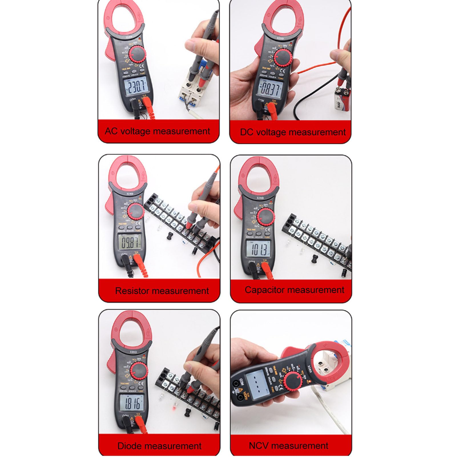 Fyearfly Pinza Amperometrica a Portata Automatica, Multimetro Digitale a Pinza 6000 Conteggi NCV 0-600 A/600 V CA/CC, Corrente, Tensione, Resistore, Condensatore, Frequenza, Tester Diodi