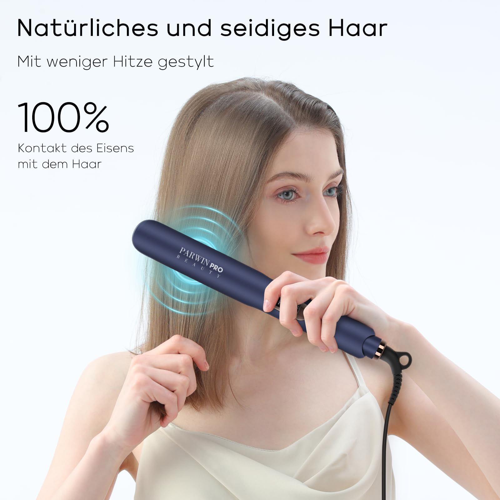 2 in 1 Glätteisen Locken und Ionen Glätten PARWIN PRO BEAUTY Haarglätter | Nano-Titan-Beschichtung Glätteisen Breit Seidige Heizplatte, mit LCD Display, 130℃-230℃, Blau