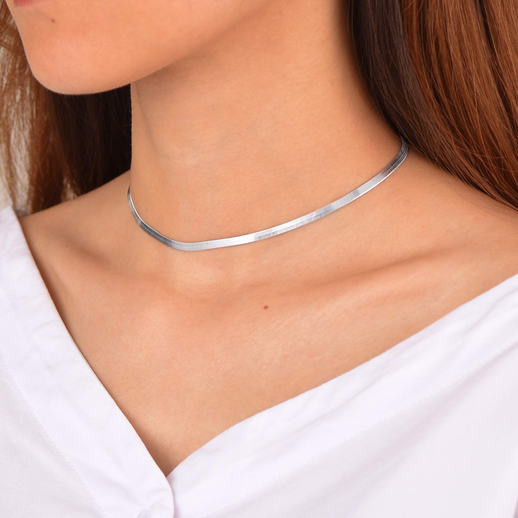 PROSILVER Collana Girocollo Donna Argento 925, Collana a Catena Serpente Chokcer 3mm, 32/38cm con Confezione Regalo