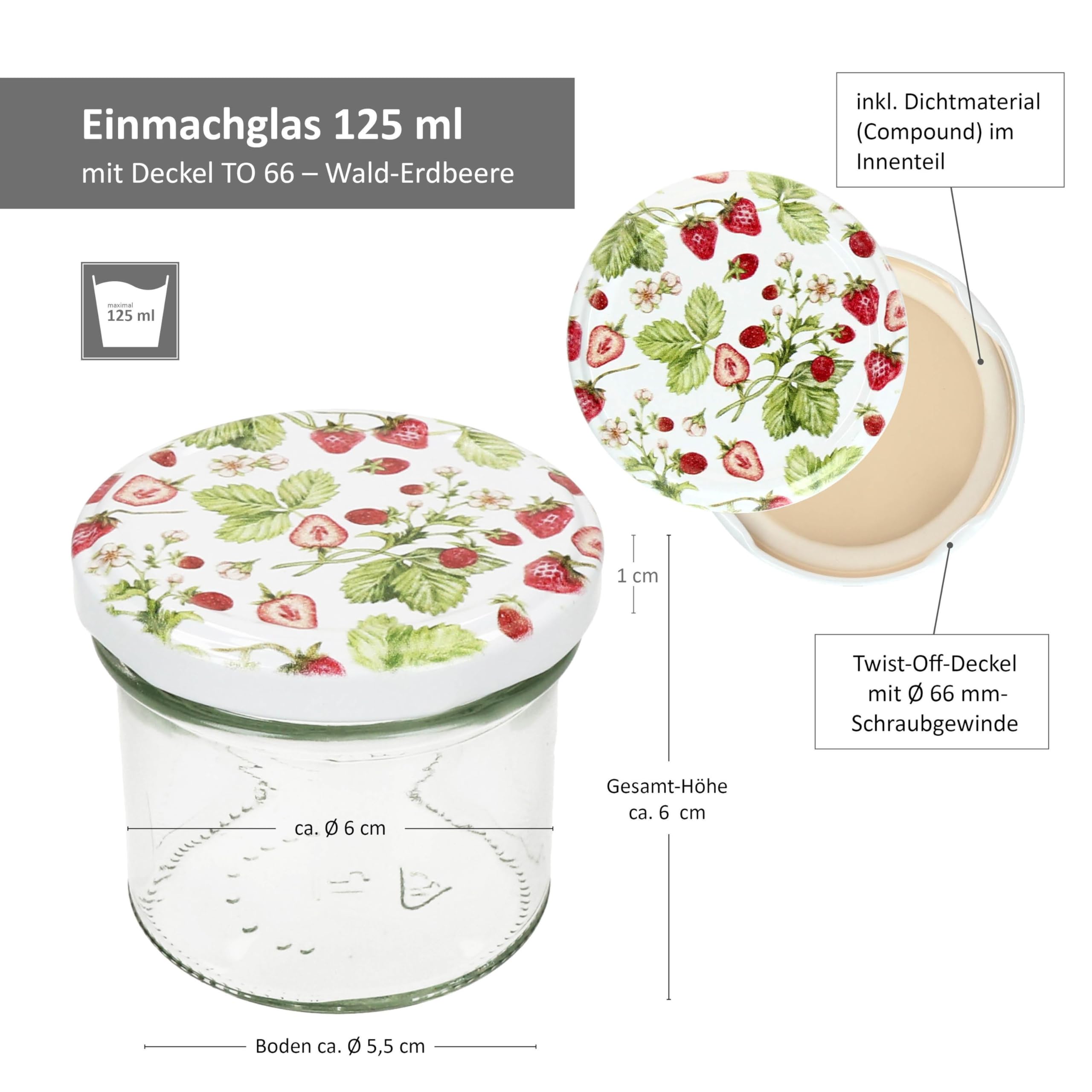 MamboCat Set van 40 inmaakpotten, 230 ml, met schroefdeksel, bosaardbeien, inmaakpotten TO 82 deksel met recept voor diamantsuiker, voorraadpotten inkoken en conserveren