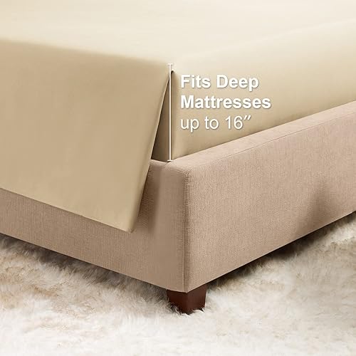 Miniatura 5 de Empyrean Bedding - Juego de sábanas de 6 piezas con correas ajustadas para mayor duración y resistencia, 110 GSM, tejido suave, Microfibra, Beige