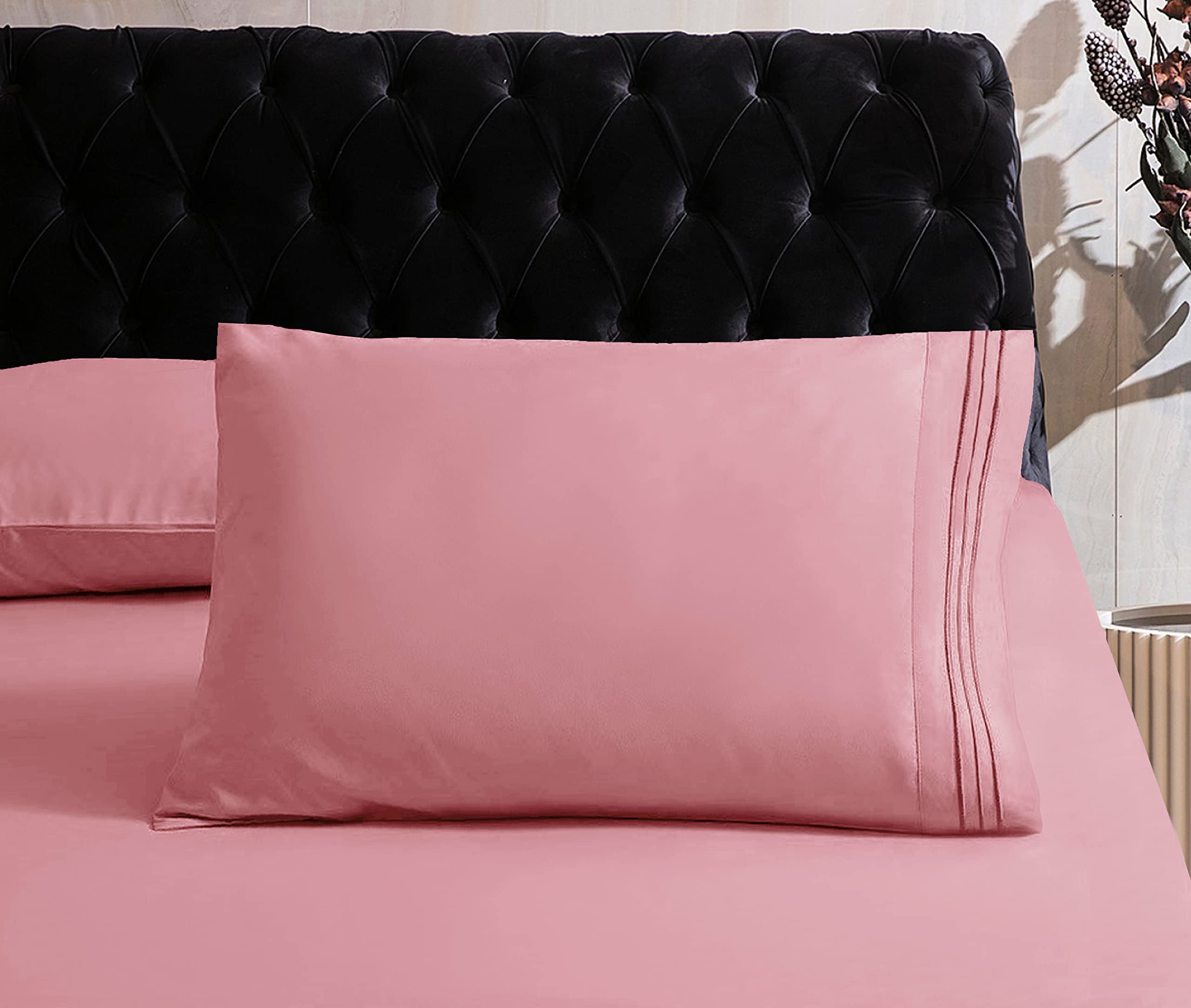 Mocassi Hotel Luxury 1800 Thread Count Bedding Pillowcases King Size Set of 2 - Pillow Covers - Pillow Protector - Cooling Pillowcases (Set of 2 King Size 20" x 40", Dusty Rose)