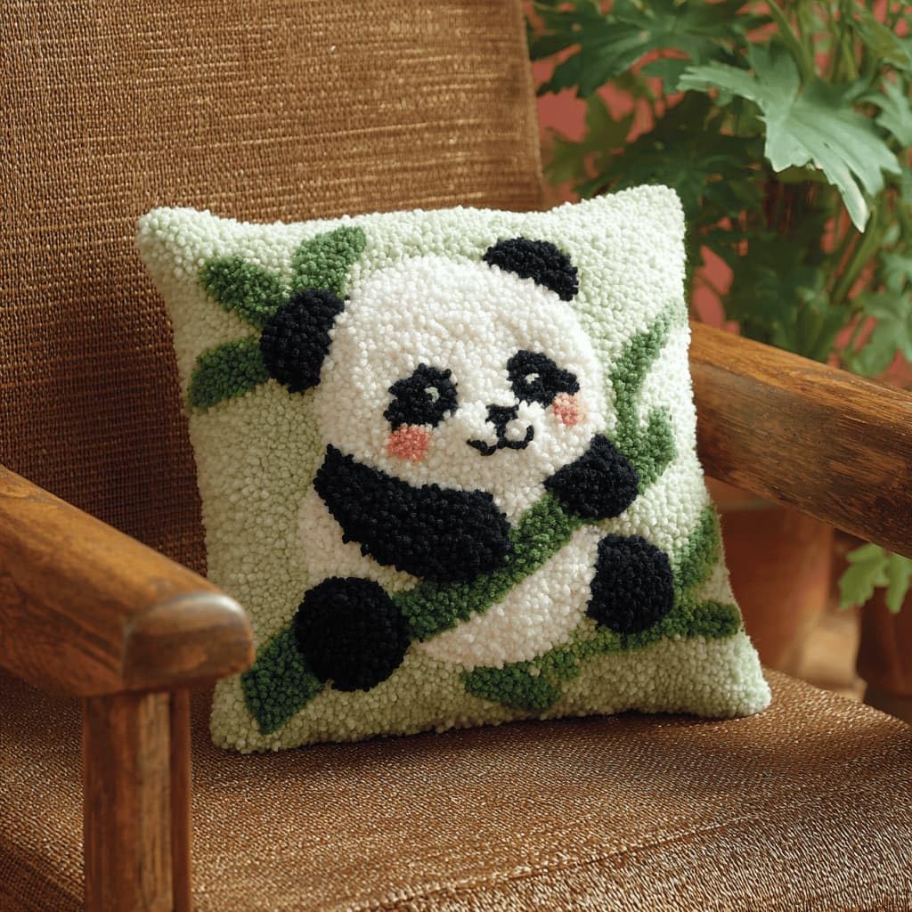Kitquiver Latch Hook DIY Pillow Kit,Panda Handmade Cushion Cover 43X43Cm