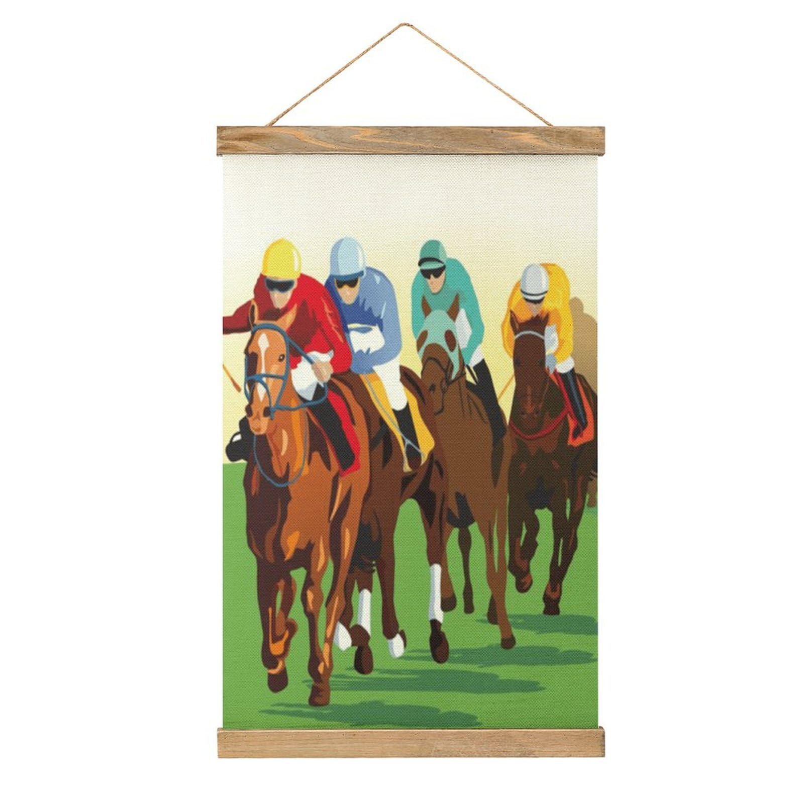 CGSBNGHA Horse Racing Cartoons Wall Art Prints Linen Hanging Painting Scroll Paintings Pictures Decor for Home