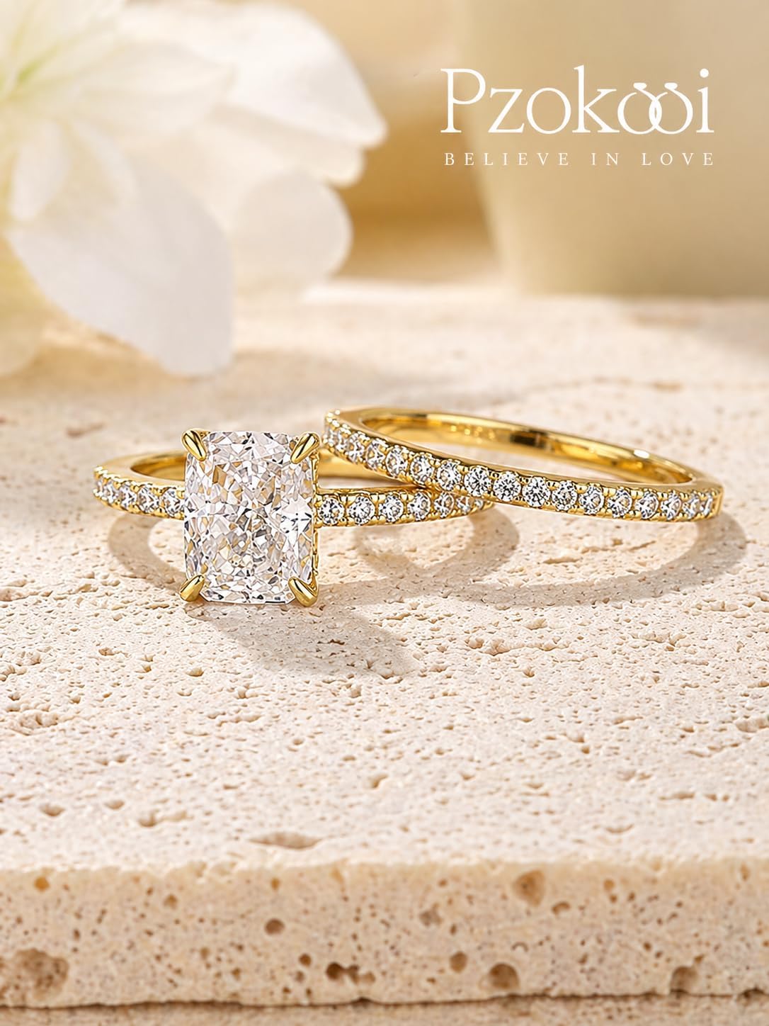 1.5/3.0 Carat Radiant Cut Engagement Ring for Women,Simulated Diamond Promise Wedding Ring in 14K Yellow Gold Plated 925 Sterling Silver