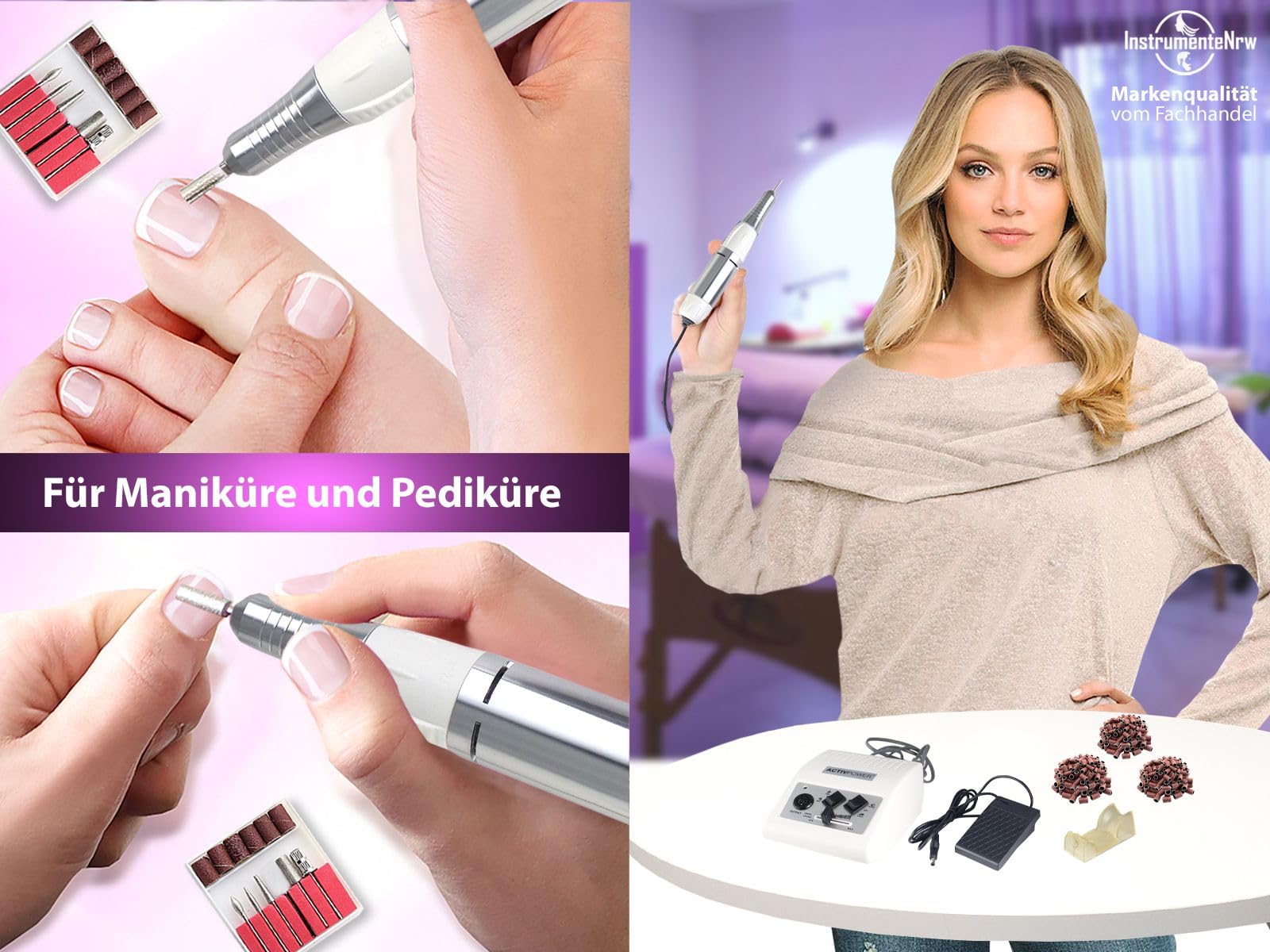Pediküreset Nagelfräser Fußpflegegerät zur Hornhautentfernung & Maniküre | Elektrische Nagelfeile zur Nagelpflege mit Diamantschleifer & Hornhautschleifer Einsteiger oder Profi Fußpflege 30.000 U/min