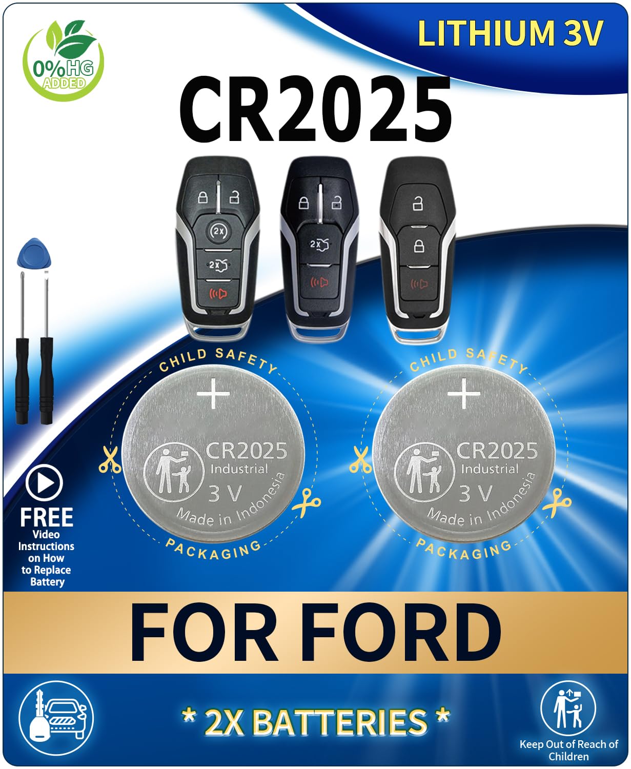 IYUKETROR 2 Pack CR2025 Key Fob Battery Replacement for Ford (2013-2018) Edge Explorer F-150 250 350 450 550 Fusion Mustang for Lincoln MKC MKX MKZ