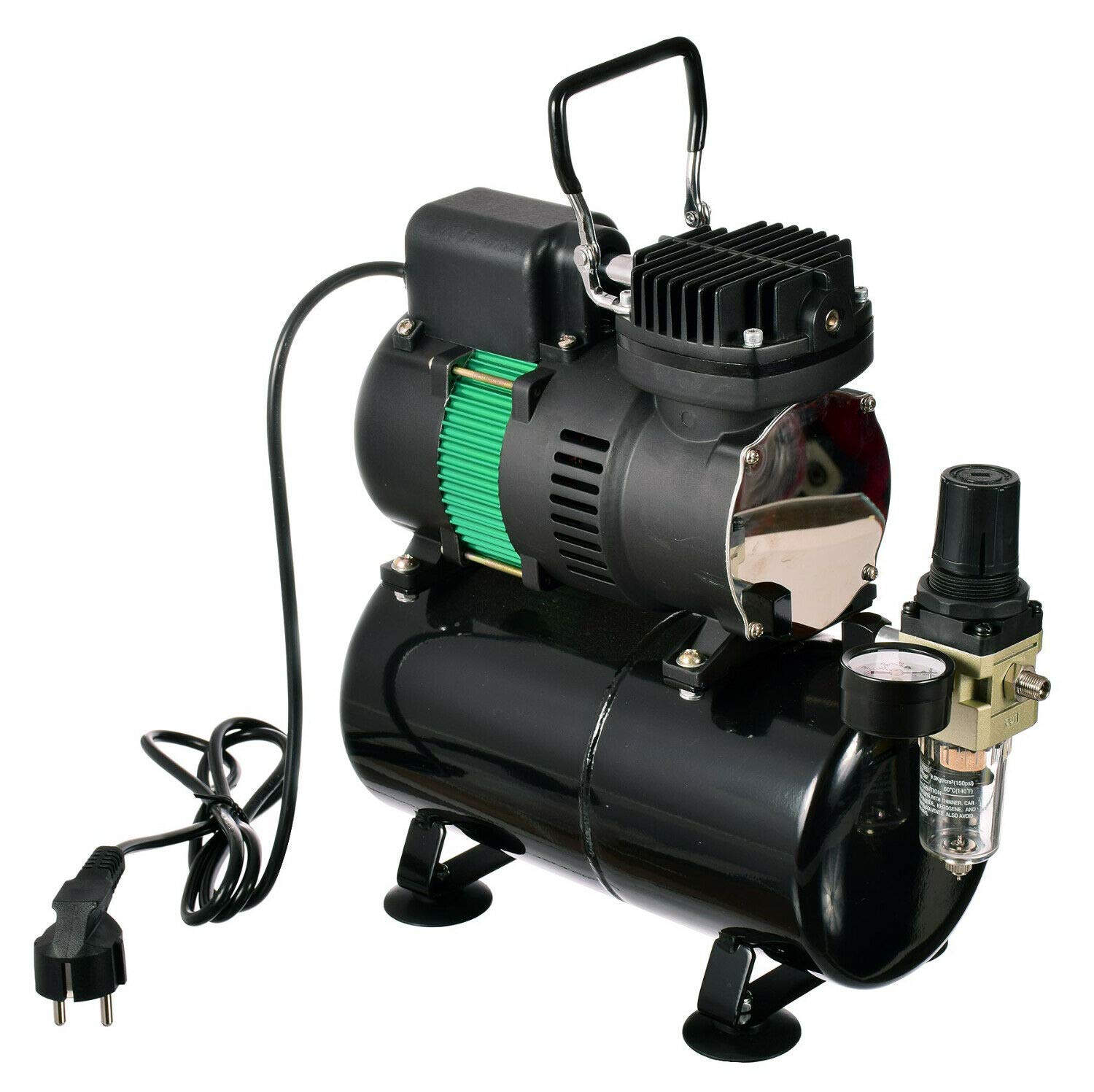 Mini compresor de aerógrafo con 2 ventiladores reguladores de filtro con depósito de 3 l sin aceite.