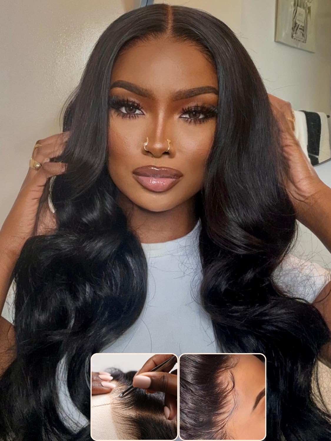 Nadula Glueless 5x5 Thin HD BlendAway Body Wave Lace Closure Bye Bye Knots Wigs Human Hair Pre Cut/Plucked/Bleached Match All Skin Tones Pre