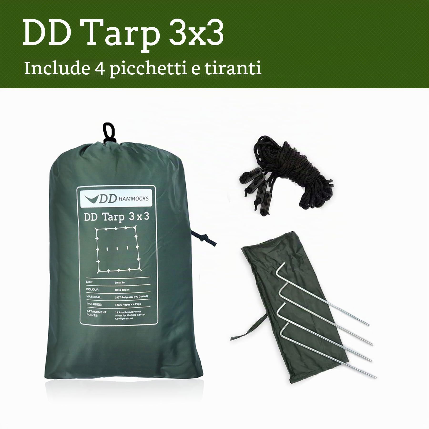 DD Hammocks - Tendalino in tela catramata, leggero, versatile e robusto, misure: 3 x 3 m