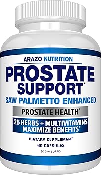 Arazo Nutrition Prostate Supplement - Saw Palmetto + 25 Herbs - Reduce Frequent Urination, Reduce Hair Loss, Support Stamina Single Homeopathic Herbal Extract Health Supplements - Capsule or Pill