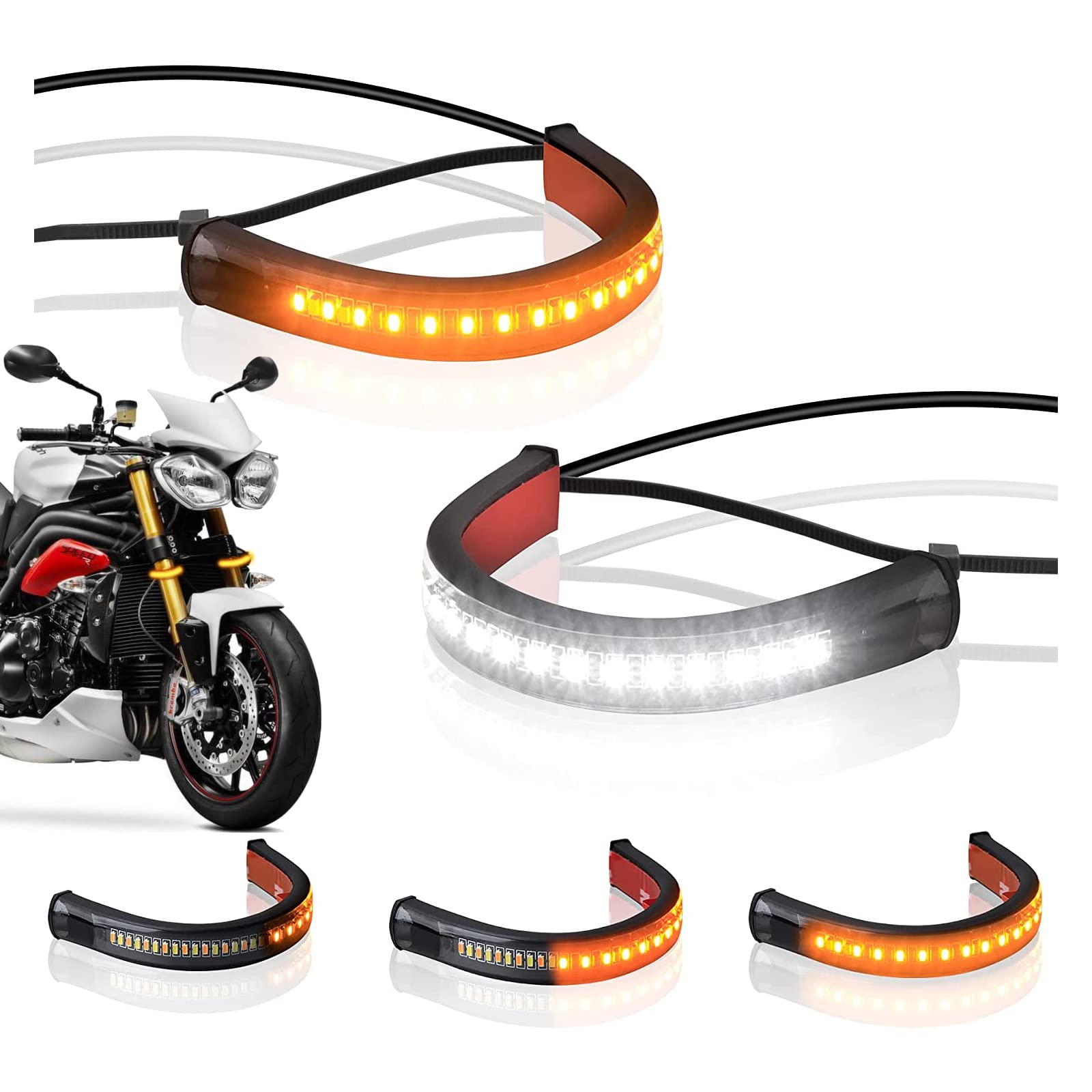 Azonee Motorcycle Turn Signals Strip, 2Pcs Flexible Universal 12V Led Blinkers Compatible with for Harley Cafe Racer Dual Sport Dirt Bike