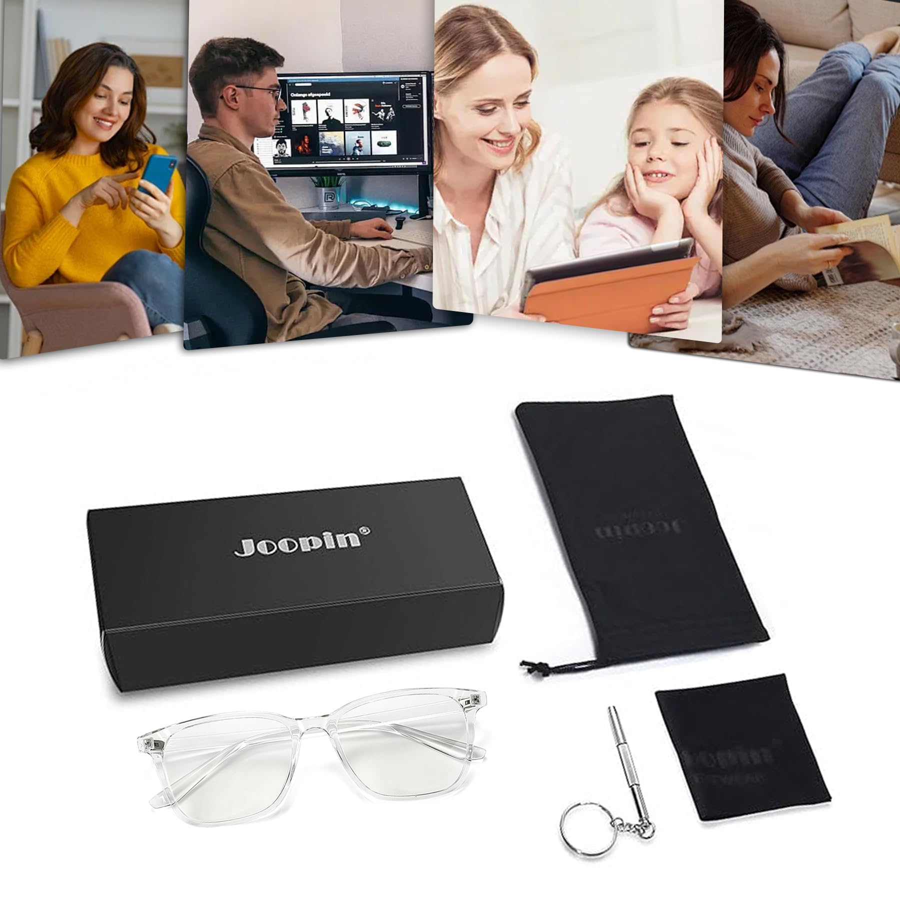 Joopin Occhiali Filtro Luce Blu Lenti Trasparenti 100% Anti Luce Blu Uomo Donna Occhiali Computer Gaming Adatto per Schermi Giochi Televisori Telefoni Cellulari