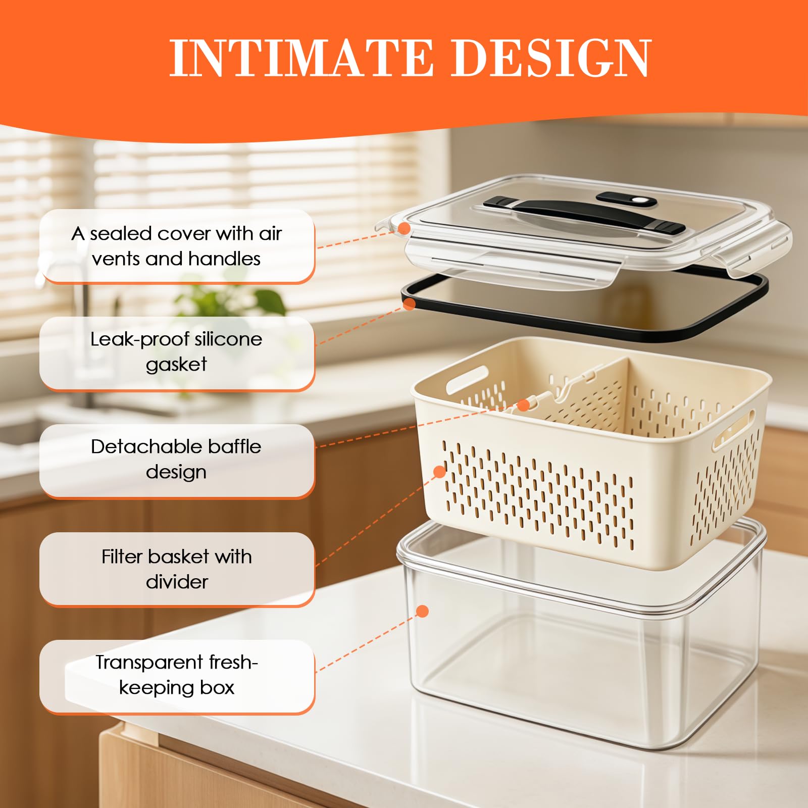 Organizer Frigorifero 6 Pezzi (7,2L/4,55L/3,3L/1,85L/0,85L/0,38L), Contenitori Frigo per Frutta/Verdura/Insalata, BPA Free, Adatto Microonde, Lavastoviglie e Congelatore