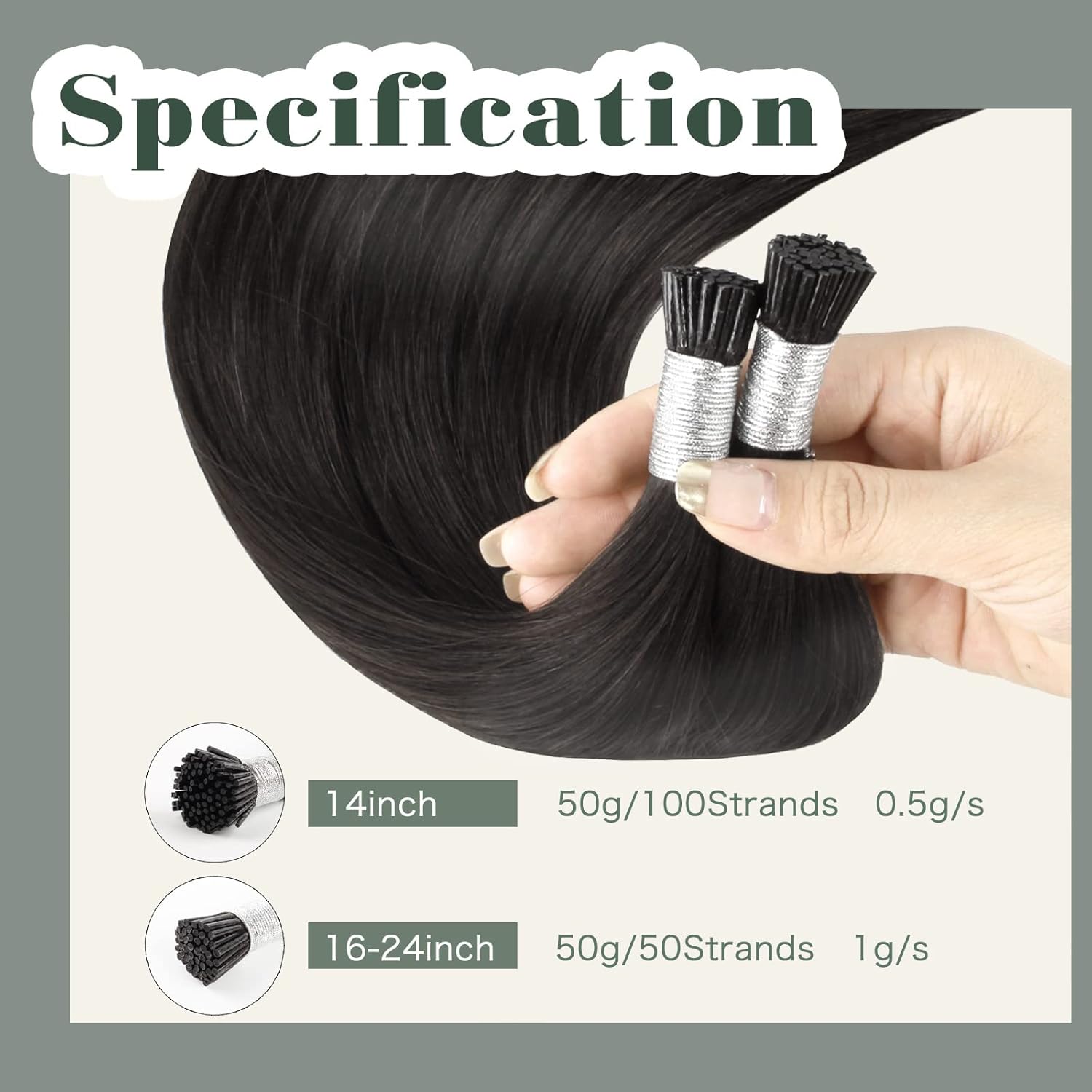 Sixstarhair Keratin Hair Extensions Human Hair Silky Straight Off Black 50G/Pack I Tip Hair Extensions Human Hair Black Invisible I Tip Hair Extensions Human Hair 100 Strands 14inch